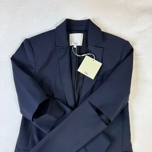 Tibi Tropical Wool Marlon Blazer Navy Cutout Sleeve Tailored Women's 6 NWT - Picture 9 of 16